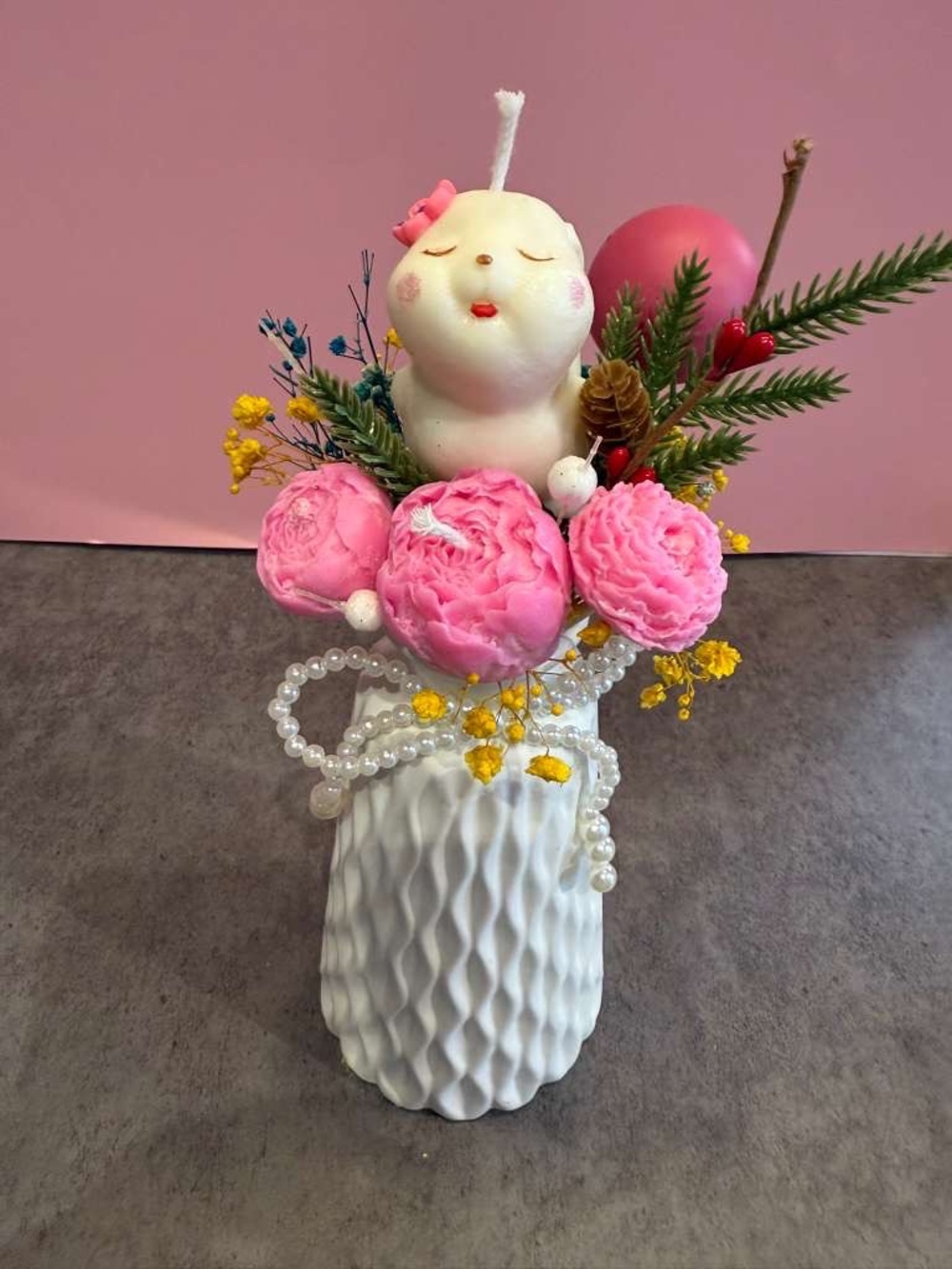 Sleeping Bunny Floral Candle